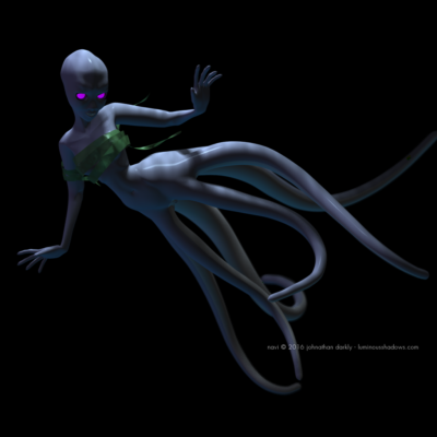 she's blue, has lots of tentacles and lives in space mostly. or water. definitely not air.